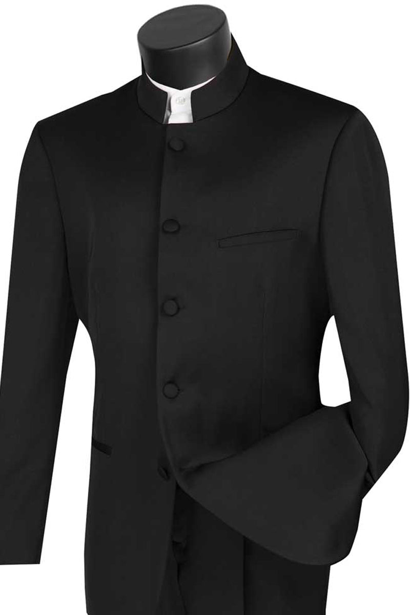 Mens Five Button Mandarin Banded Tuxedo in Black