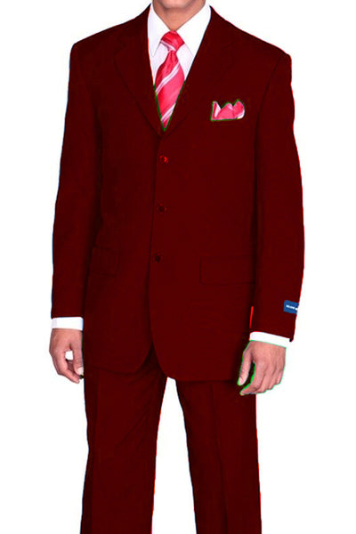 Mens 3 Button Classic Fit Poplin Suit in Burgundy