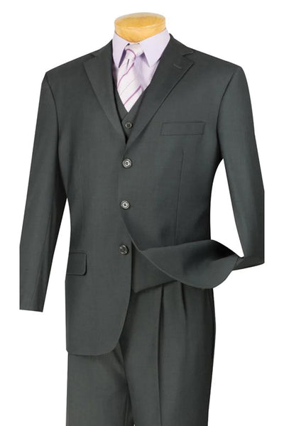 Mens 3 Button Classic Fit Vested Basic Suit in Charcoal Grey