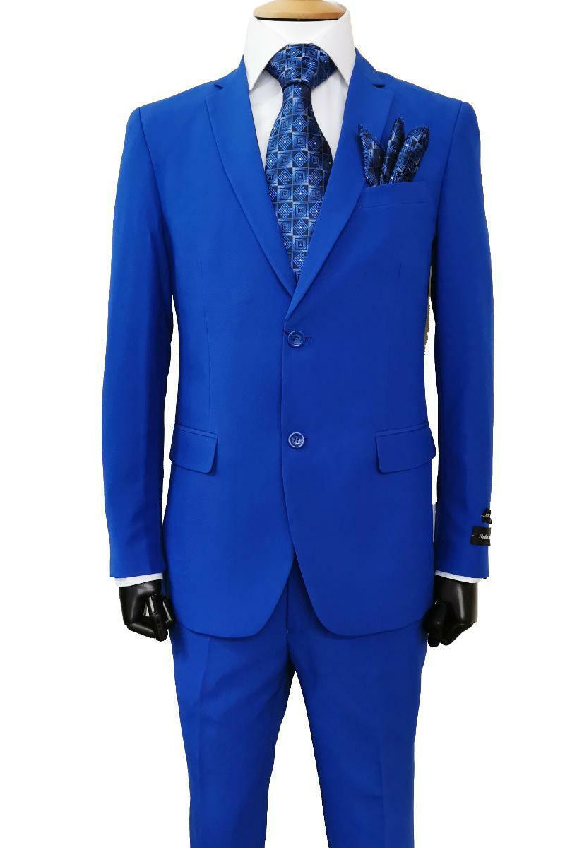 Mens 2 Button Classic Fit Basic Poplin Suit in Royal Blue ...