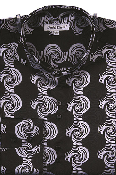 Men's Regular Fit Fancy Swirl Pattern Sports Shirt in Black & Silver ...