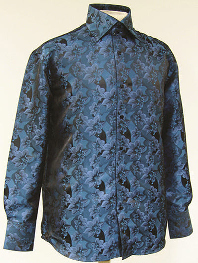 Men's Regular Fit Fancy Tonal Floral Pattern Sports Shirt in Teal