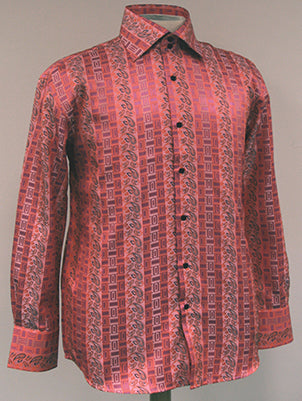 Men's Regular Fit Fancy Tonal Paisley Pattern Sports Shirt in Coral