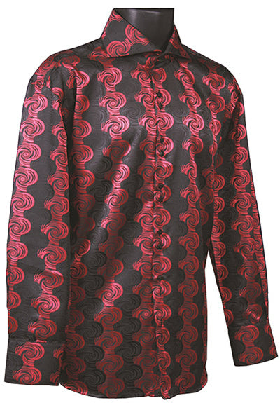 Men's Regular Fit Fancy Swirl Pattern Sports Shirt in Black & Red