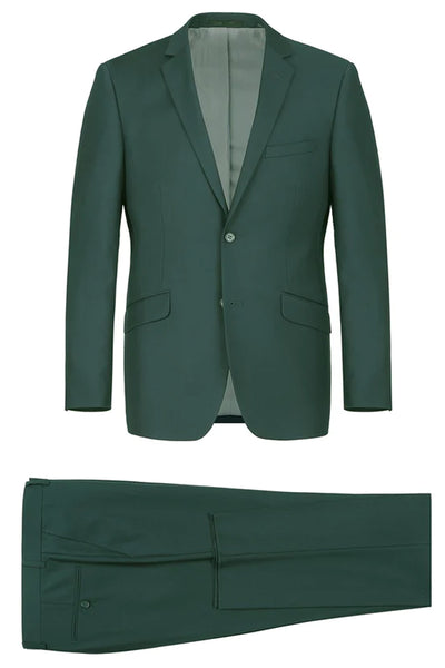 Mens Basic Two Button Slim Fit Suit with Optional Vest in Hunter Green