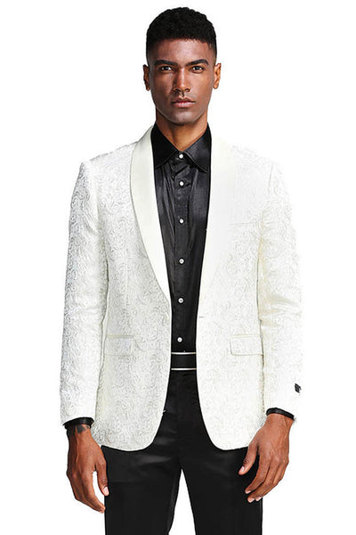 Men's Slim Fit Wedding & Prom Tonal Paisley Tuxedo Jacket in Ivory