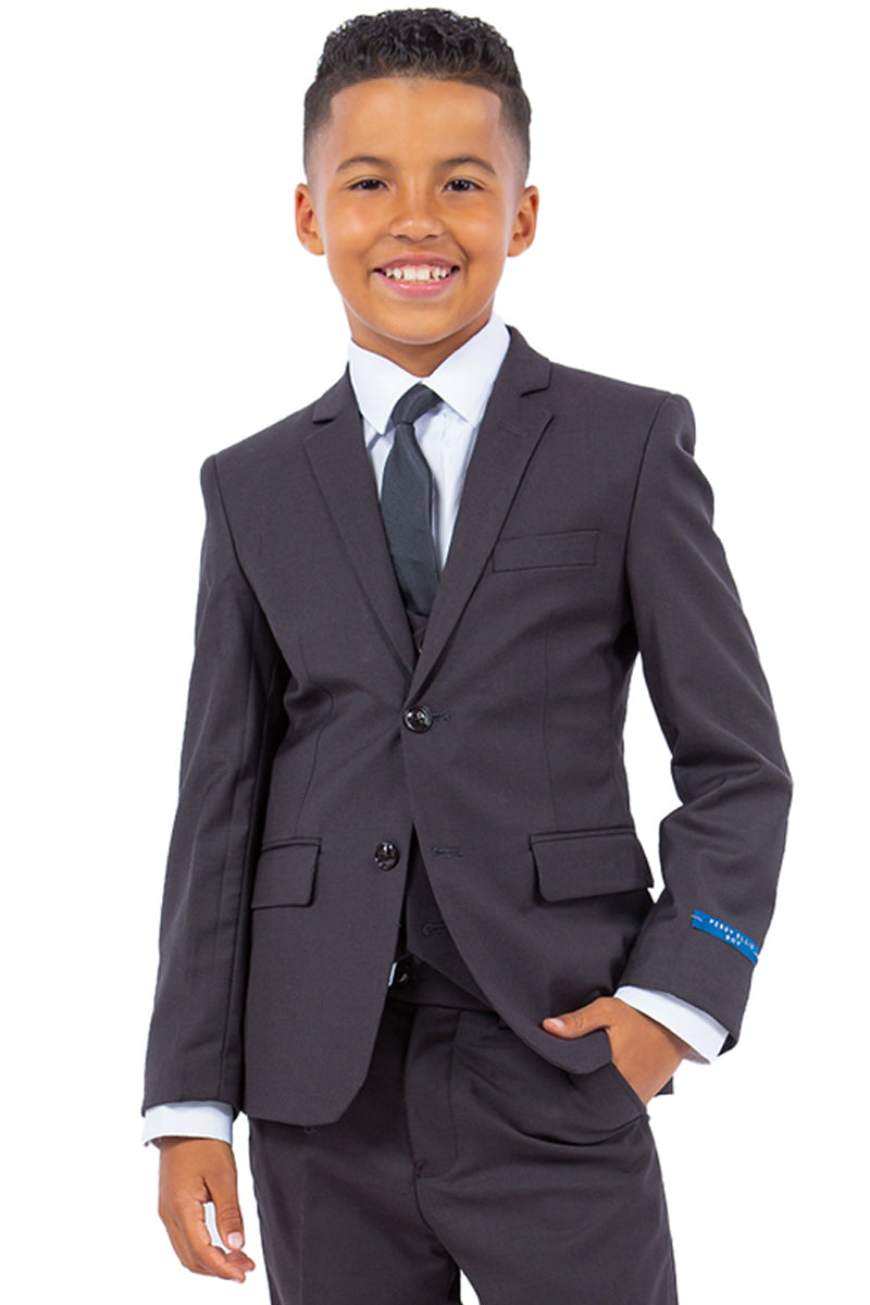 Father and Son Suits - Grey Boys Suit Perry Ellis Vested Boy's Wedding Suit in Medium Grey