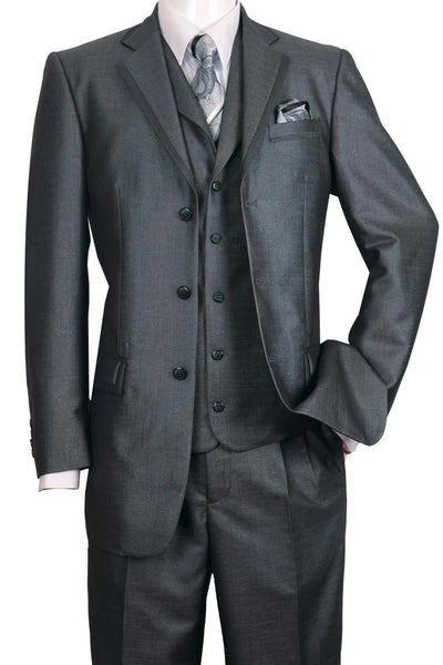 Mens 3 Button Vested Textured Shiny Sharkskin Church Suit in Black
