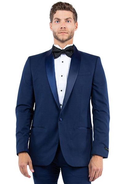 Men's Modern Fit One Button Shawl Lapel Tuxedo Separates Jacket in Navy with Navy Lapel