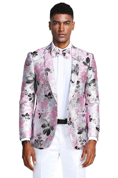 Men's Slim Fit Paisley Prom Tuxedo Jacket in Pink & Black
