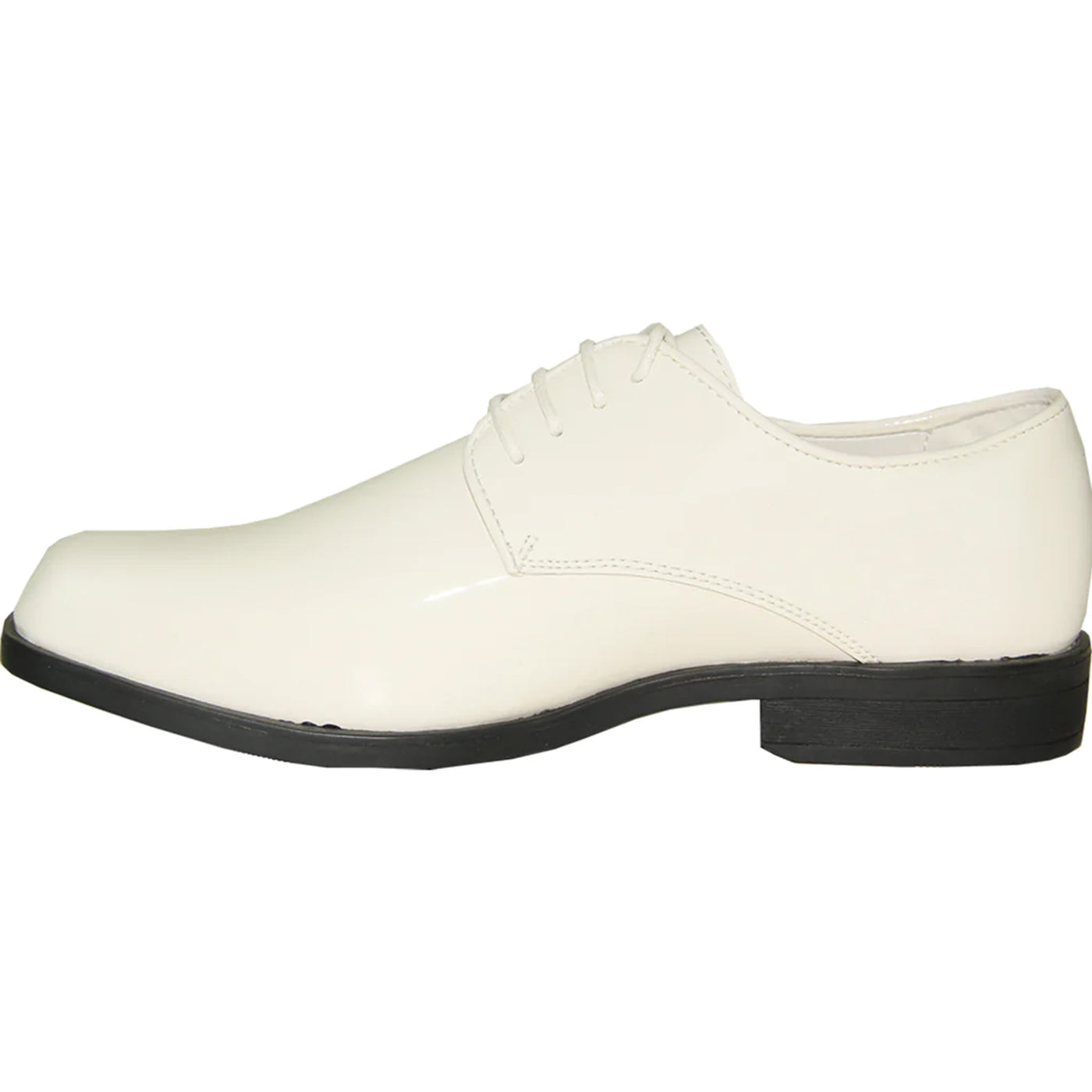 Mens Classic Plain Square Toe Shiny Patent Tuxedo Dress Shoe in Ivory