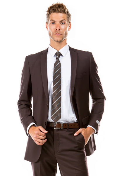 Men's Basic 2 Button Slim Fit Wedding Suit in Brown