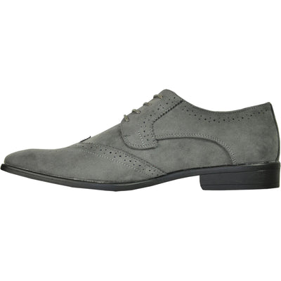 Mens Vegan Suede Wedding & Prom Wingtip Lace Up Dress Shoe in Grey