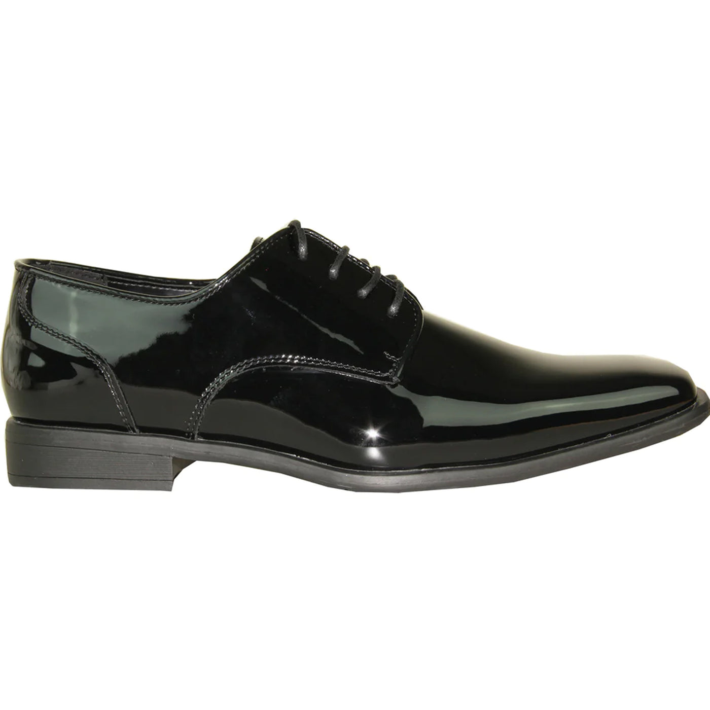 Mens Modern Pointy Square Toe Oxford Patent Tuxedo Shoe in Black