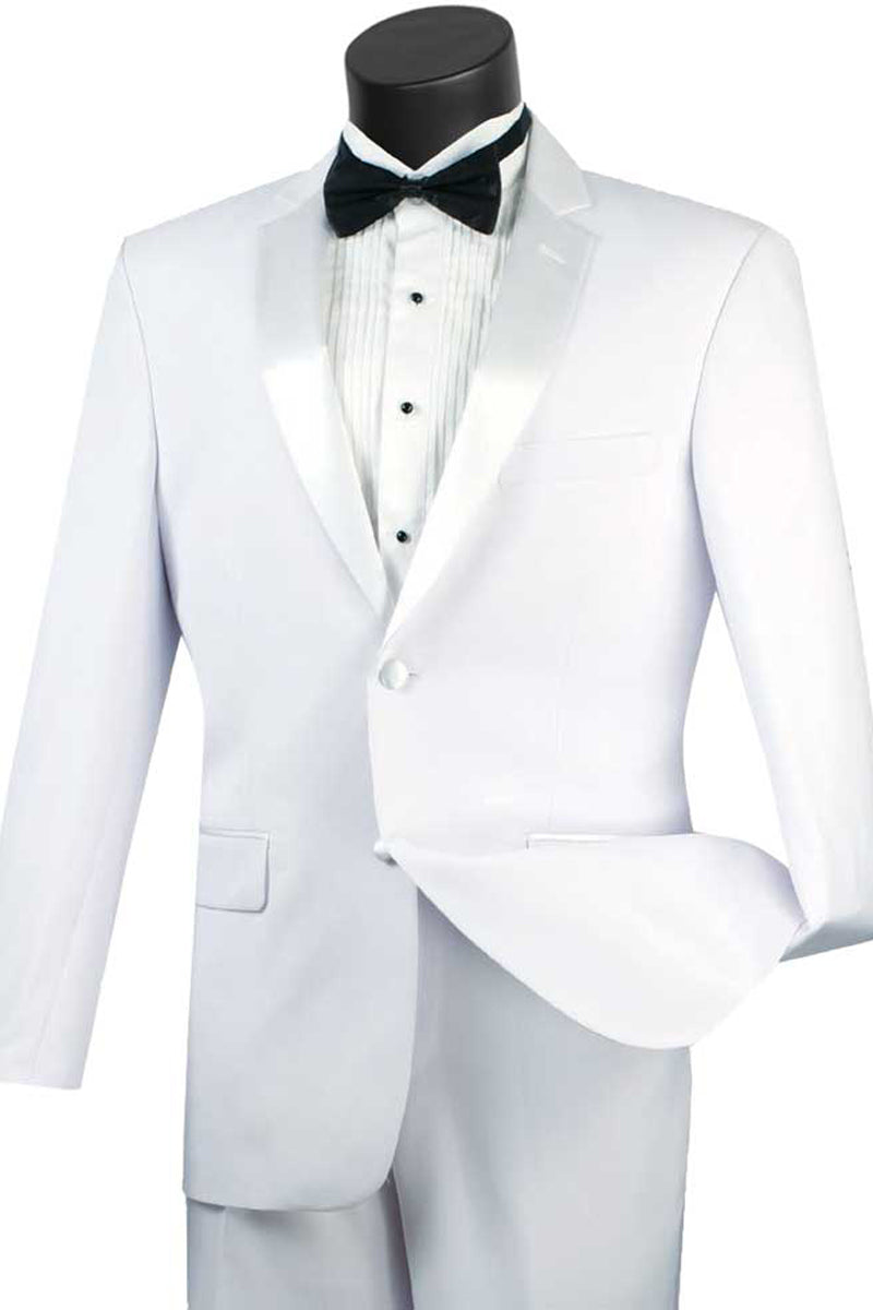 All White Mens Tuxedo -  Wedding Suit - Mens 2 Button Slim Fit Notch Tuxedo In White White Prom Tuxedos main image 0