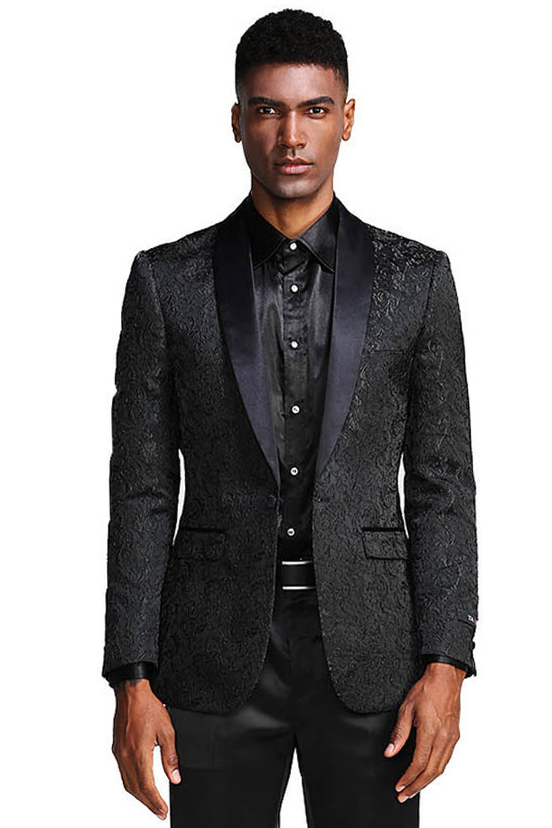 Men's Slim Fit Wedding & Prom Tonal Paisley Tuxedo Jacket in Black