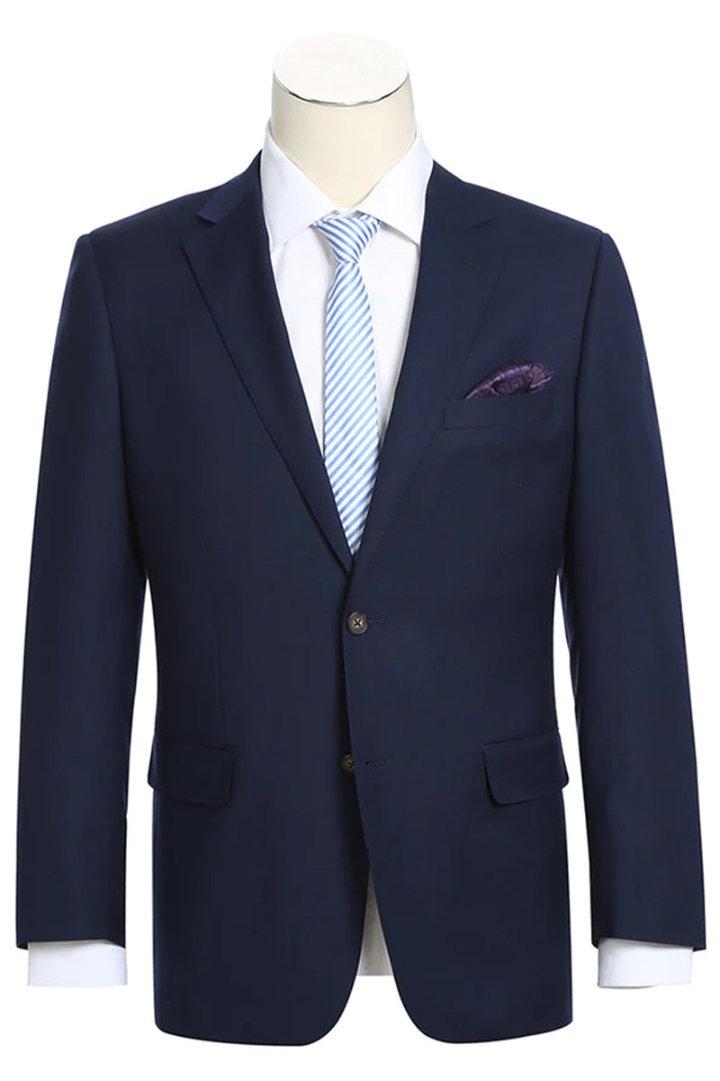 Mens Basic Two Button Classic Fit Wool Sport Coat Blazer in Navy Blue ...