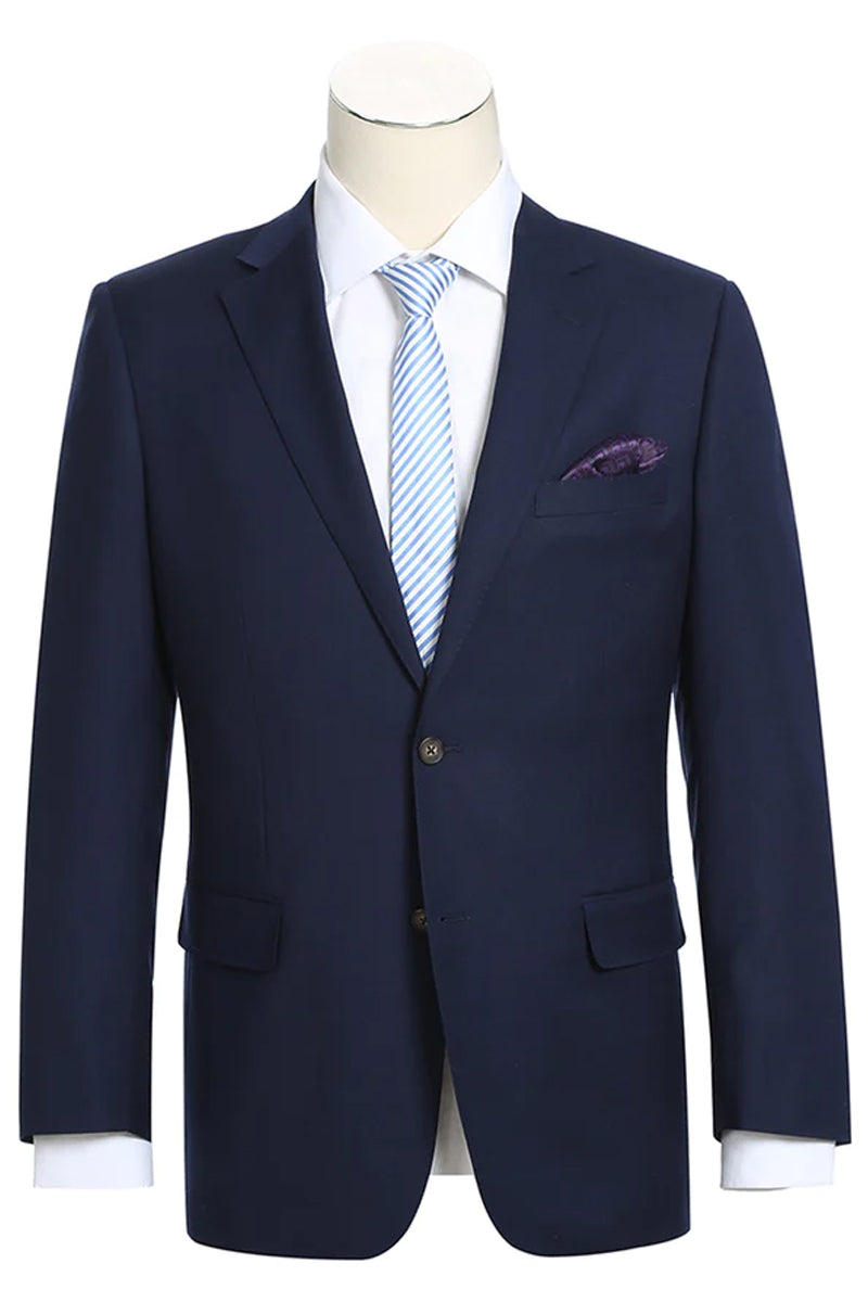 Mens Basic Two Button Classic Fit Wool Sport Coat Blazer in Navy Blue