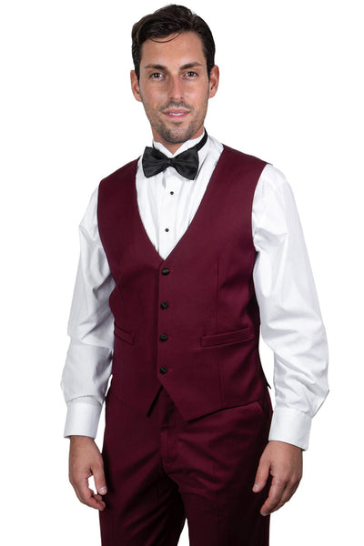 Men's Stacy Adams Vested One Button Shawl Lapel Tuxedo in Burgundy