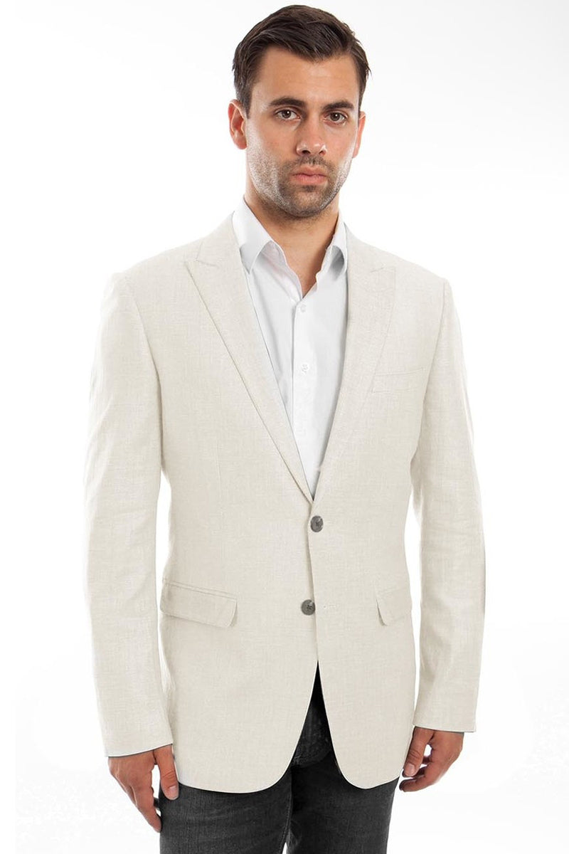Men's Two Button Summer Linen Blazer in Ivory SignatureMenswear
