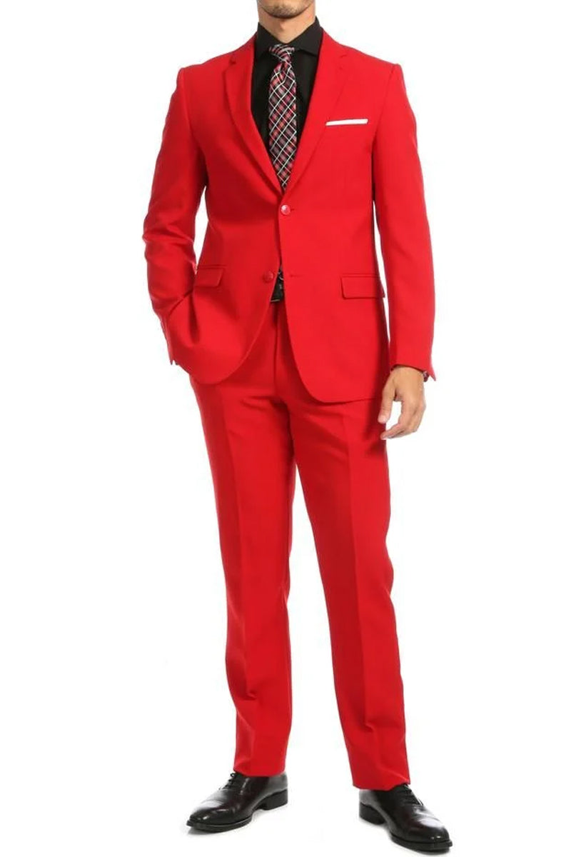 Mens Basic 2 Button Classic Fit Poplin Suit in Burgundy