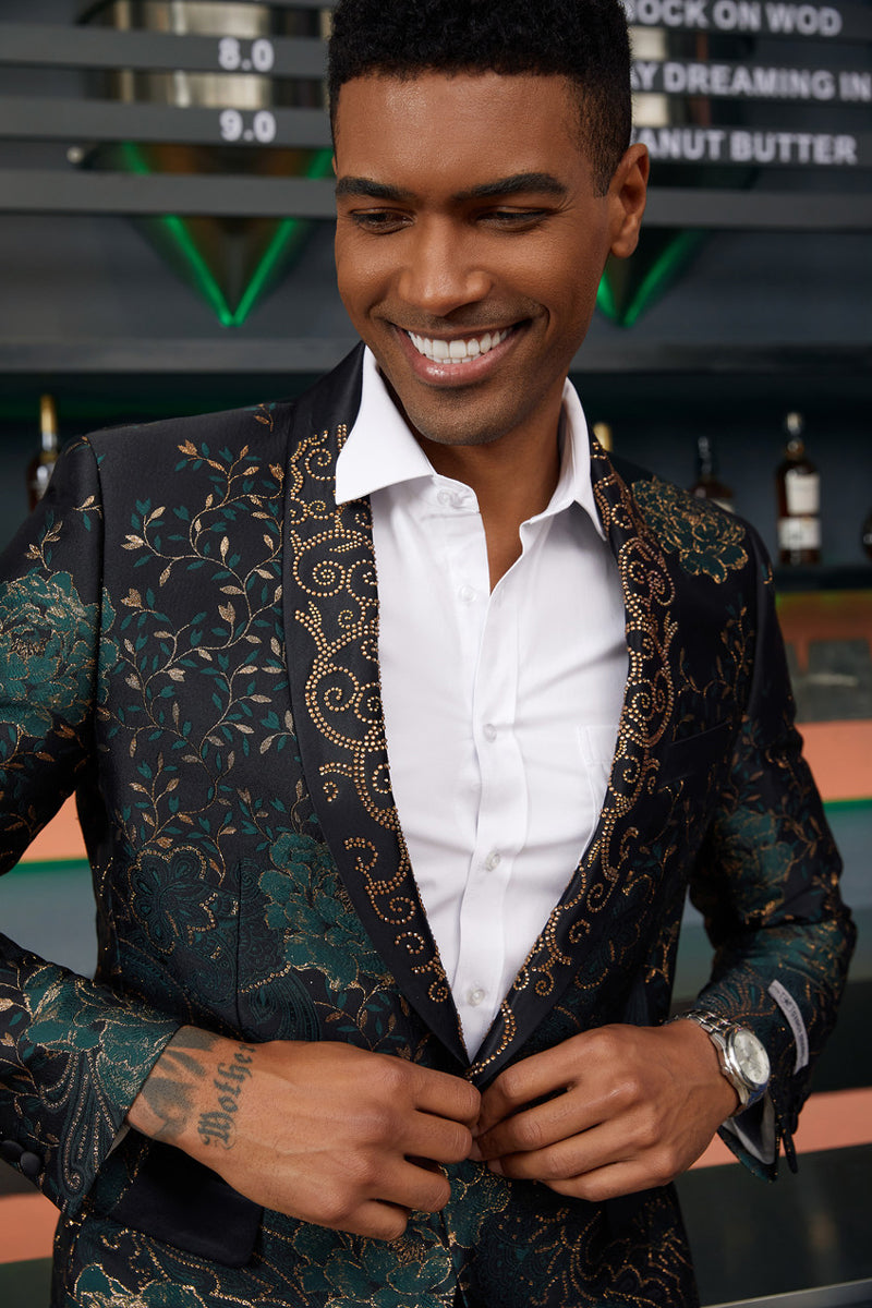 Men's Stacy Adam's Designer Prom & Wedding Tuxedo Jacket in Green & Gold Floral Paisley