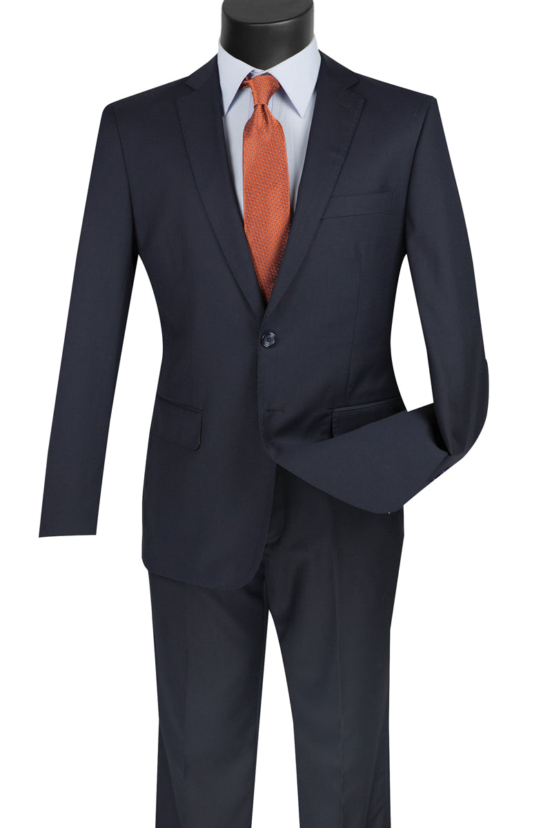 Mens Basic 2 Button Modern Fit Suit in Navy Blue