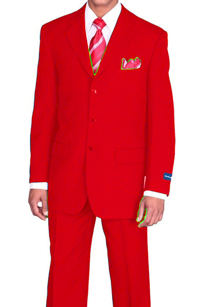 Mens 3 Button Classic Fit Poplin Suit in Red