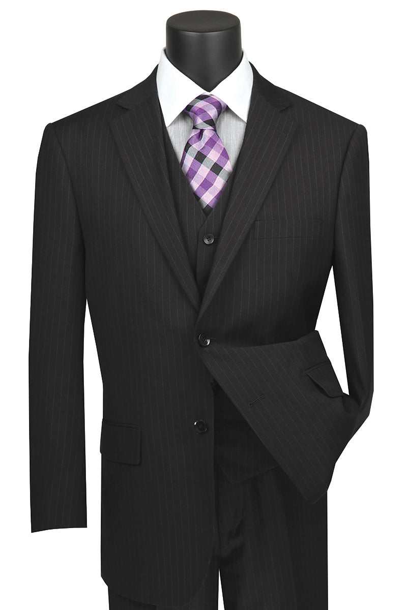 Mens Classic Fit Vested Pleated Pant Banker Pinstripe Suit in Black ...