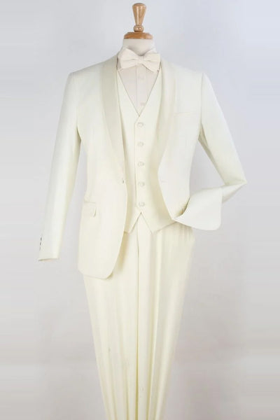 Mens One Button Modern Fit Vested Shawl Tuxedo in Ivory