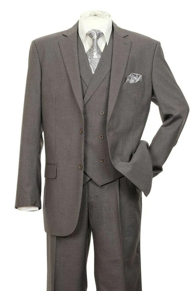 Mens 2 button Pleated Pant Suit in Charcoal Grey With Double Breasted Vest