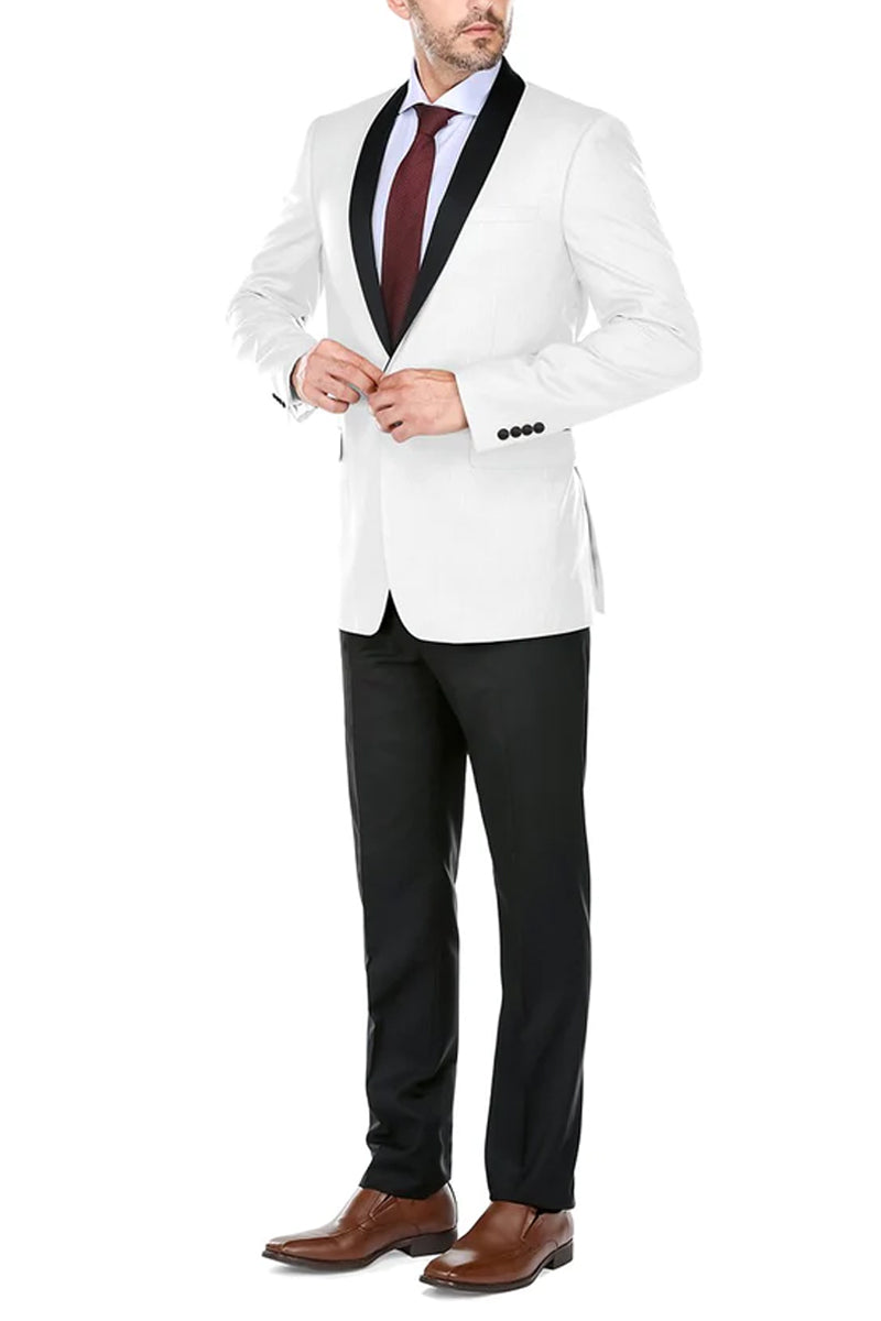 Mens Traditional Slim Fit Shawl Collar Tuxedo in White