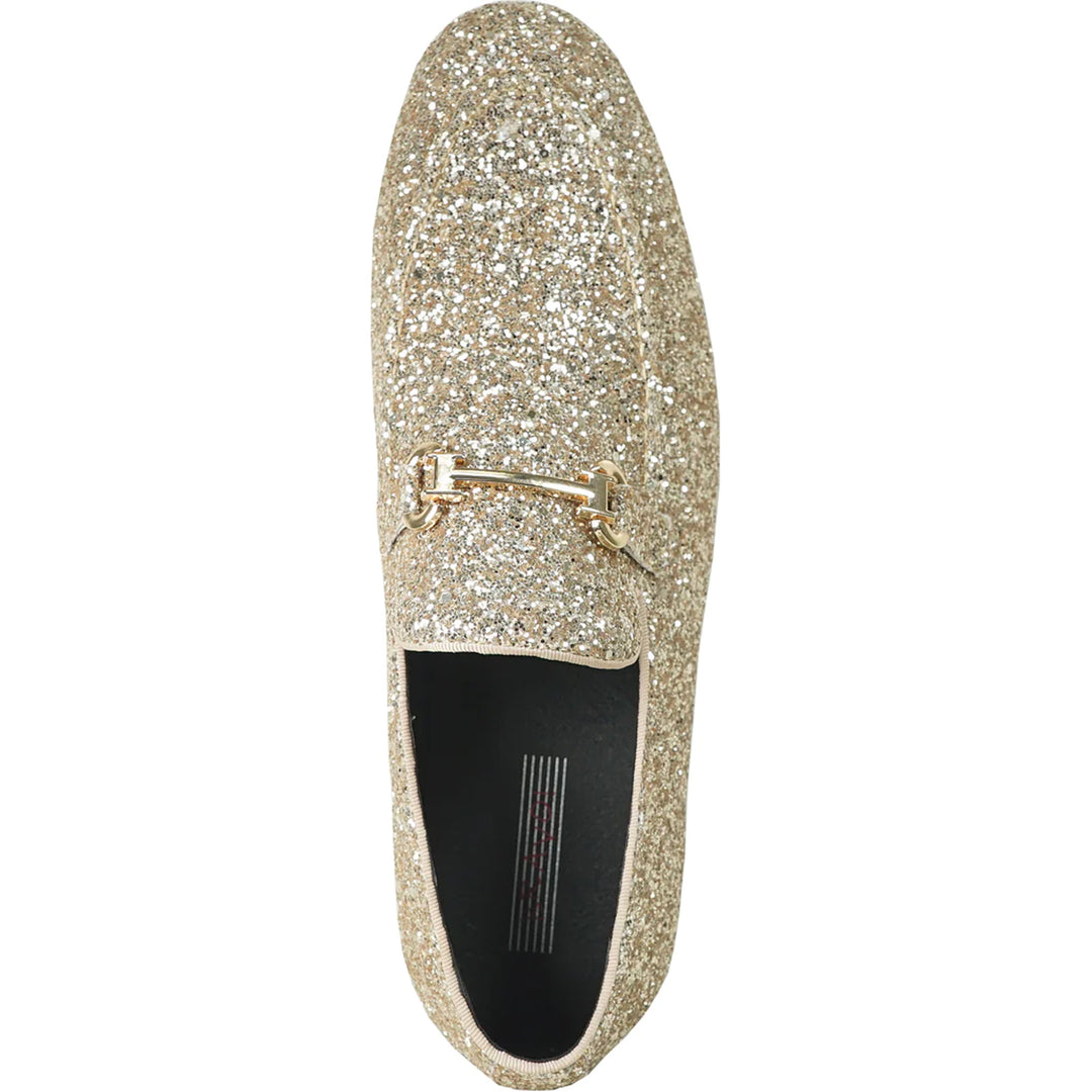 Mens Modern Glitter Sequin Prom Tuxedo Buckle Loafer in Gold  display picture 2