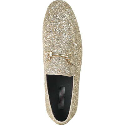 Mens Modern Glitter Sequin Prom Tuxedo Buckle Loafer in Gold