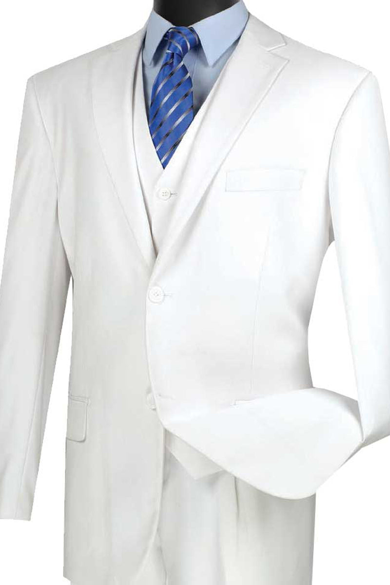 Mens Basic 2 Button vested Suit in White