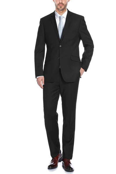 Mens Two Button Slim Fit Hack Pocket Suit in Black