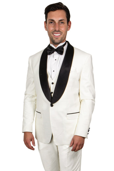 Men's Stacy Adams Vested One Button Shawl Lapel Tuxedo in Ivory