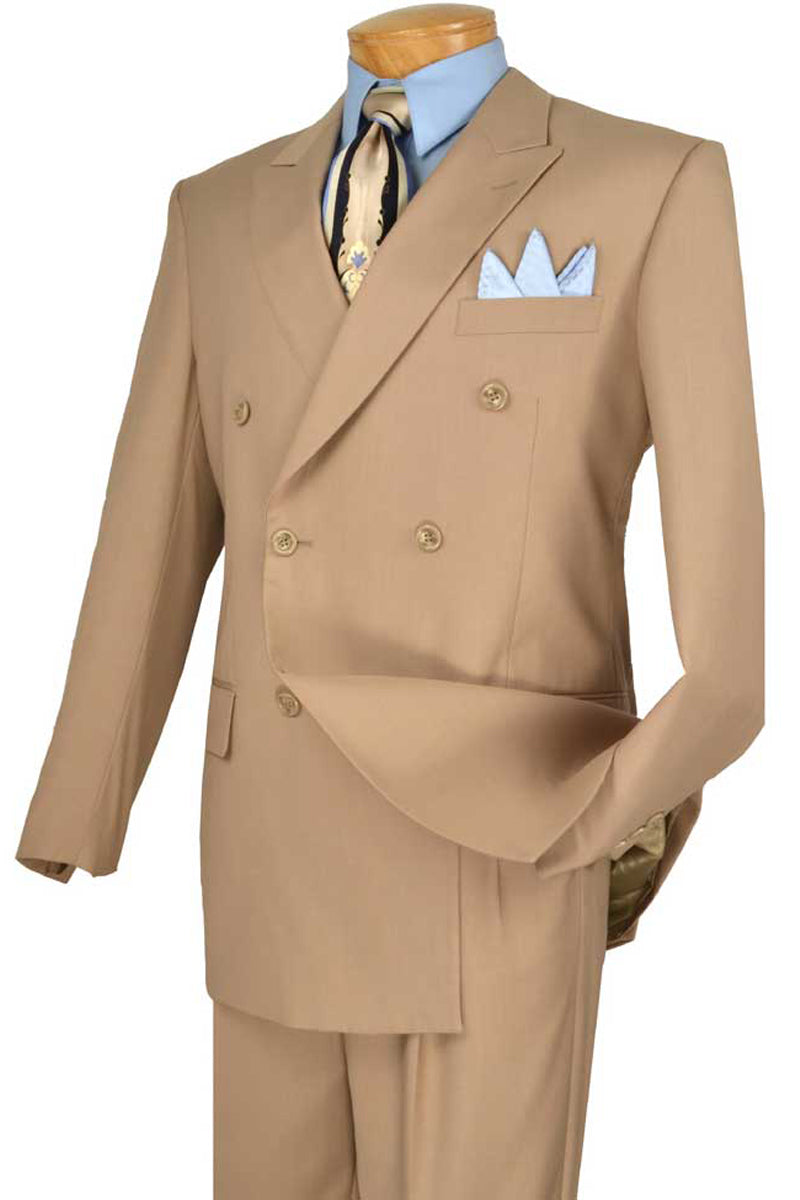 Mens Classic Double Breasted Suit in Tan