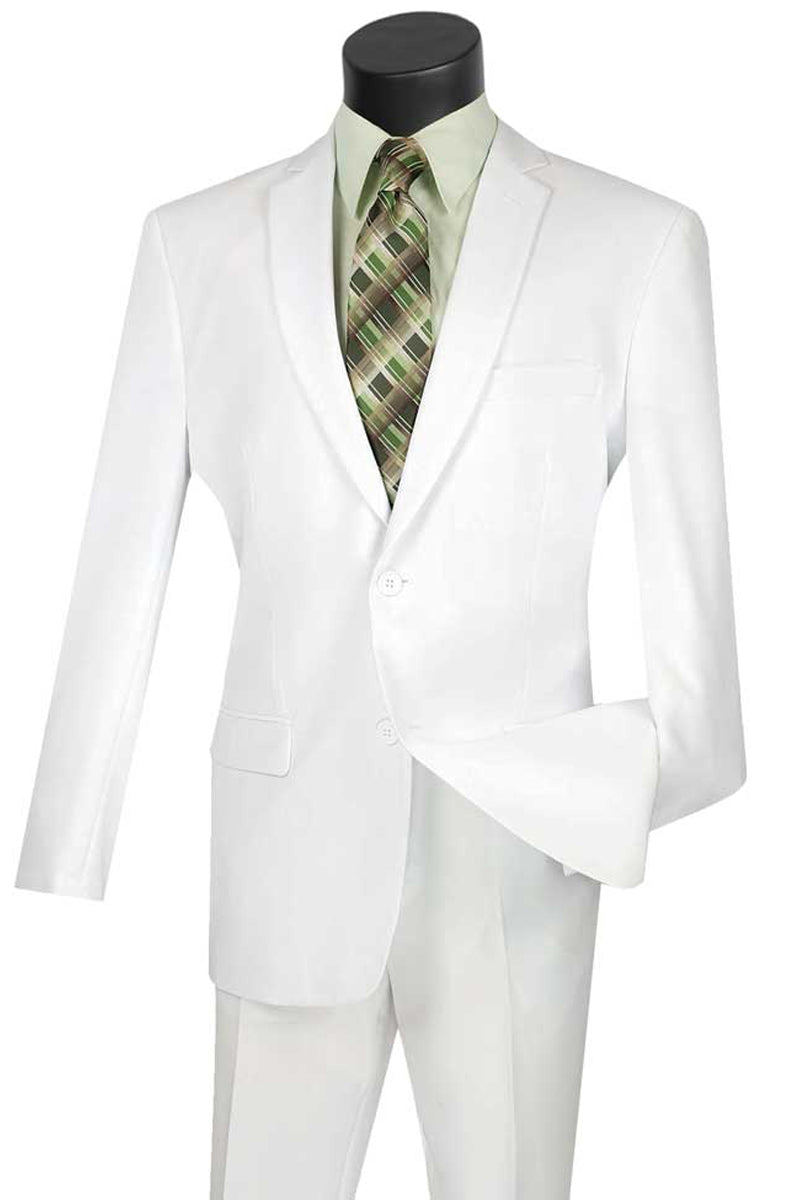 Mens 2 Button Slim Fit Poplin Suit in White
