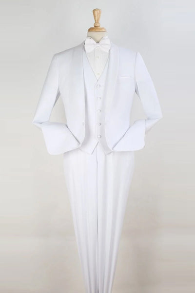 Mens One Button Modern Fit Vested Shawl Tuxedo in White