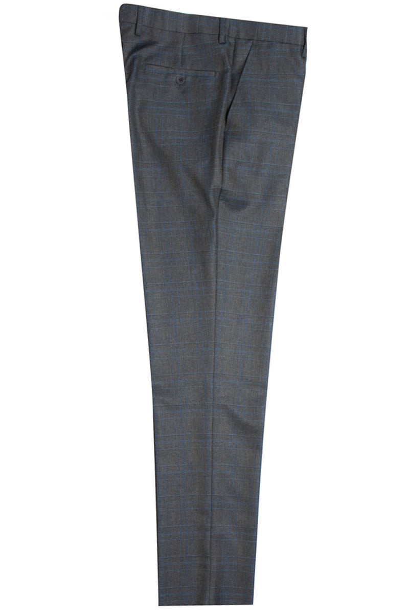 Men's Stacy Adams Double Breasted Suit in Charcoal Grey Windowpane Plaid