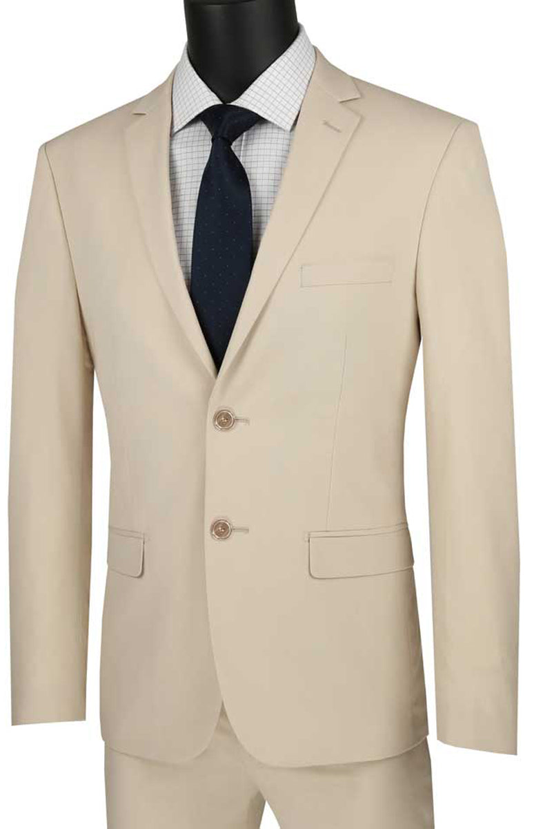 Mens Ultra Slim Fit Stretch Suit in Tan