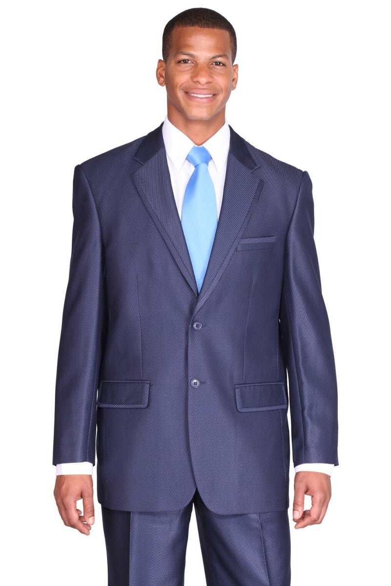 Mens 2 Button Diagonal Shiny Sharkskin Suit in Navy – SignatureMenswear