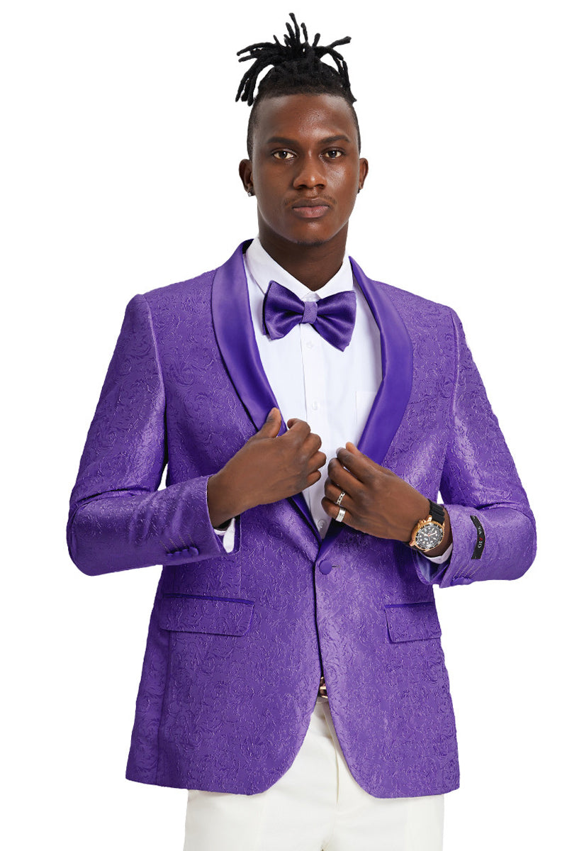 Men's Slim Fit Wedding & Prom Tonal Paisley Tuxedo Jacket in Purple