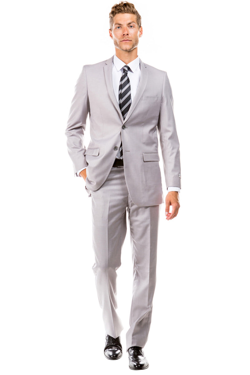 Men's Basic 2 Button Slim Fit Wedding Suit in Light Grey