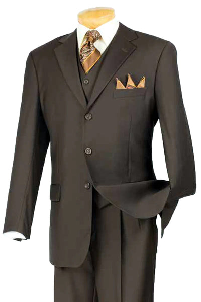 Mens 3 Button Classic Fit Vested Basic Suit in Brown