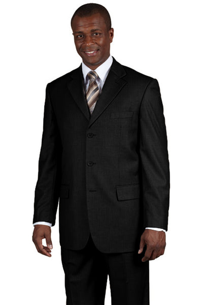 Mens 3 Button 100% Wool Classic Business Suit in Black