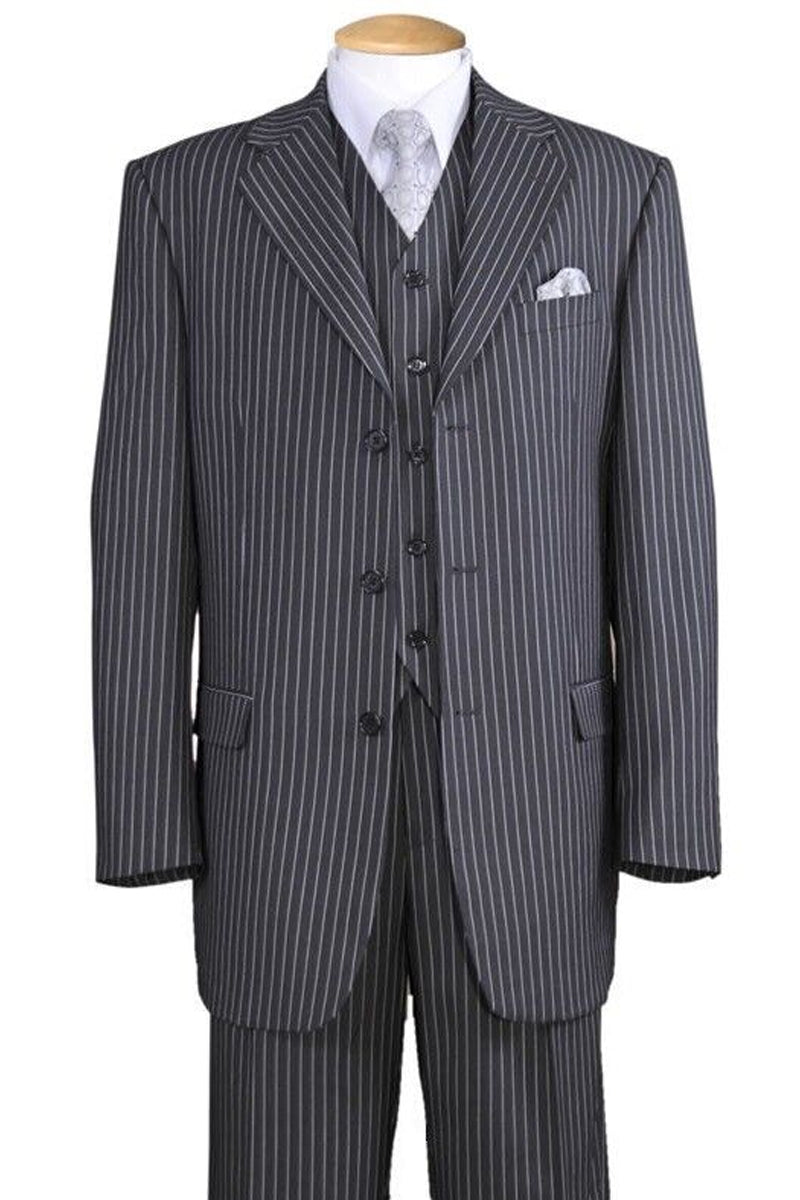 Mens 3 Button Bold 1920's Gangster Pinstripe Vested Suit in Grey ...