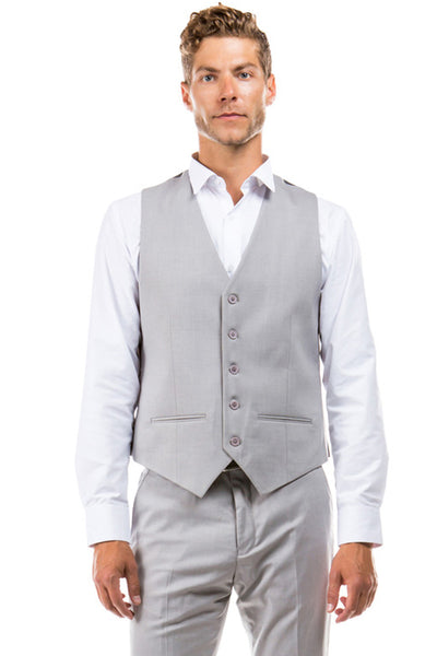 Men's Designer Wool Suit Separate Vest in Light Grey