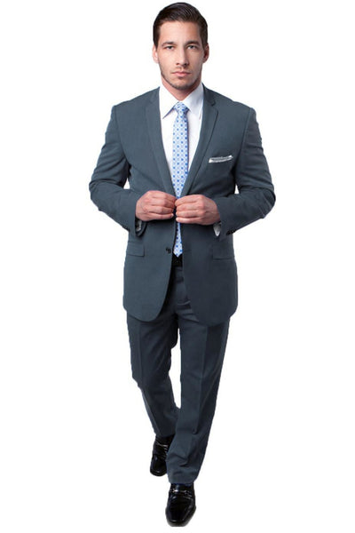 Men's Two Button Slim Fit Travel Suit in Grey